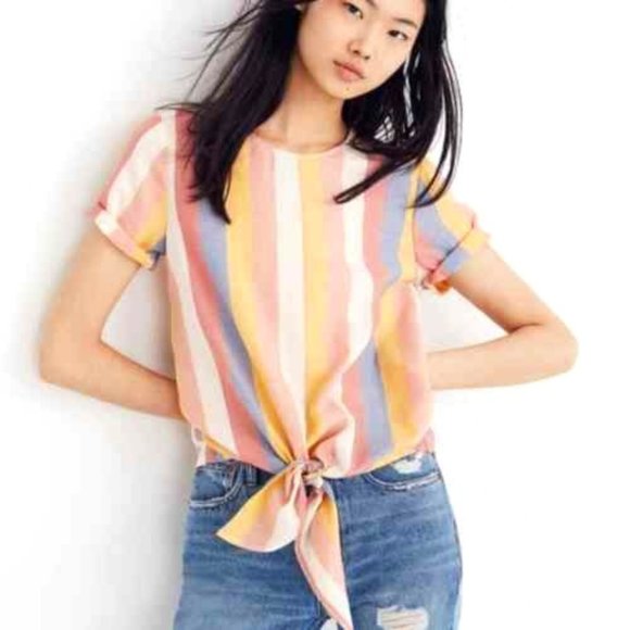 Madewell Tops - Madewell Button-Back Tie Tee in Sherbet Stripe